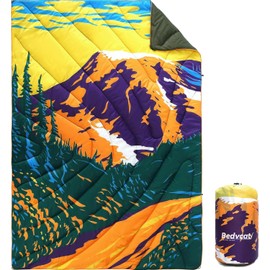 Bedvcaty Camping Blanket, Puffy Waterproof Travel Blanket, Warm Cozy Picnic Blanket, for Outdoors, Travel, and Mountain.(Mountain, 78" x 56")