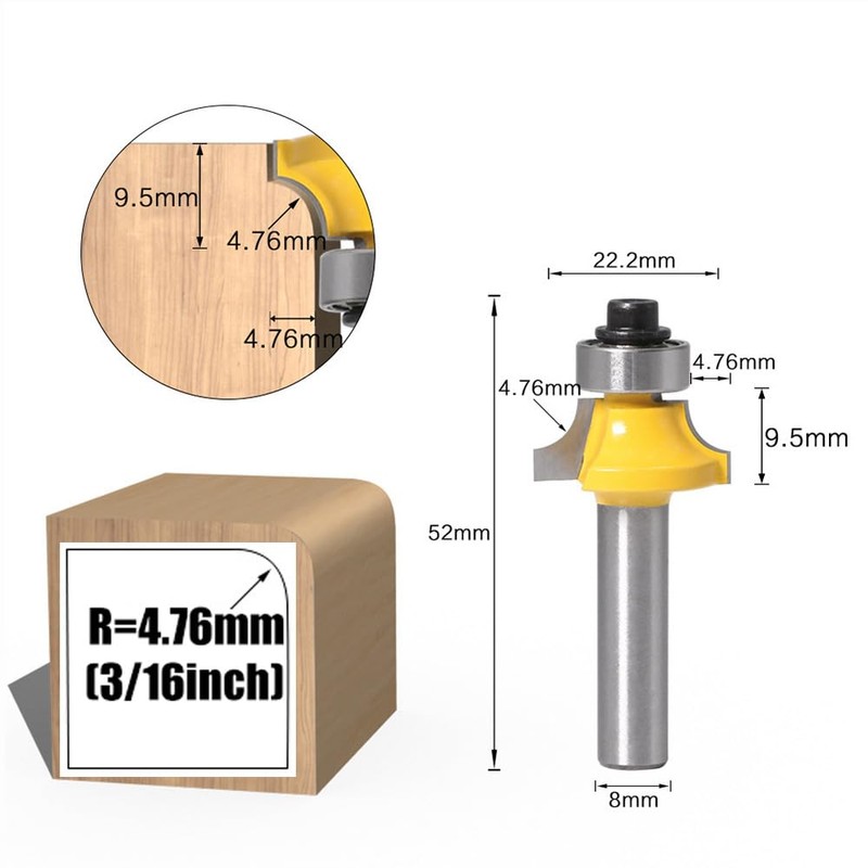 Yakamoz 5pcs Round Over Router Bit Tungsten Carbide Roundover Edging