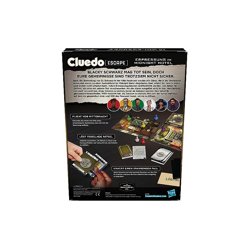 Hasbro Gaming Cluedo Escape Blackmail Midnight Hotel Unique Solvable Escape
