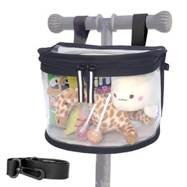Kids Bike Basket - Transparent Bicycle, Scooter Handlebar Front Bag - Convert to Crossbody Bag (Black Velcro Strap)
