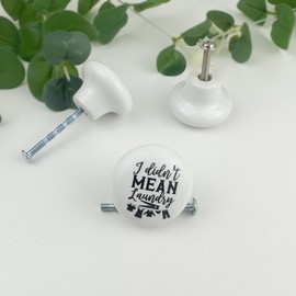 JamJam Set of 8 1.5" Ceramic Vintage Decorative Cabinet Knobs Laundry Room Drawer Knobs Unique Farmhouse Wash Signs Drawer Pull