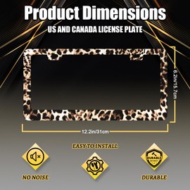 Brown Leopard License Plate Frame Animals License Plate Holder Stainless Steel Colorful Car Accessories Decoration 6.3"X12.3" with 2 Holes Screws