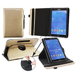 Emartbuy Universal 9.1 Inch - 10.1 Inch Metallic Gold 360 Degree Rotating Stand Folio Wallet Case Cover Black Elastic Strap and Stylus Pen Suitable for Selected Devices Listed Below
