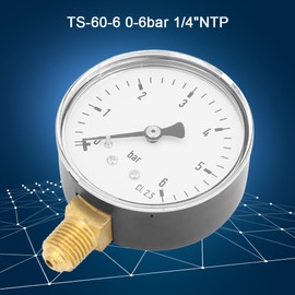 Hilitand Pressure Gauge, 0-6 bar 1/4 NPT Side Mount Manometer for Water Air Oil, 6cm Dial Plate, Metal Outer Case Instrument