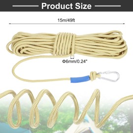 Rebower Nylon Anchor Rope with Hook,1/4" x49ft Hollow Braided Polypropylene Rope Cord Floating Line Boat Ropes,[for Docking Pool]-Khaki