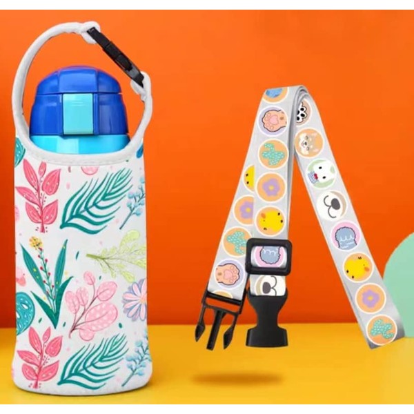 Catpaw Kids Water Bottle Cover Shoulder Elastic Fabric with Carry Handle Adjustable Shoulder Strap Length 8-8.5cm Height 15-25cm Coin Pocket Water Bottle Bag Bottle Holder Water Bottle Case Water Bottle Holder (Off White)