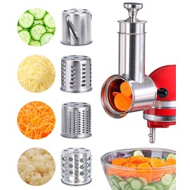 FavorKit Stainless Steel Slicer Shredder Attachment for KitchenAid Mixers, Large Salad Maker,Cheese Grater Accessories with 4 Thick Blades,Dishwasher Safe