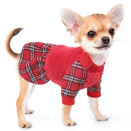 Dog Sweaters for Small Dogs Male Female Winter Christmas Dog Clothes, Warm Fleece Dog Dress Girl Boy Princess Plaid Dresses, Shih Tzu Pet Festival Outfits Apparel, M, Red