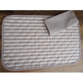 Pago Poco NOVELTY !!! American Quilted Placemat with 1 napkin. STRIPED LINE design. Colours: Beige. Light blue. Grey. MADE IN ITALY!!!!! (Beige)