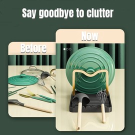 STARRY G Cooking Spoon Rest with Lid Holder, Kitchen Utensil Rest with Drip Pad, Heat-Resistant Pot Lid Stand Holder, Countertop Organiser Rack for Ladles, Tongs, Spatula, Simple Flatware Rack - B&G