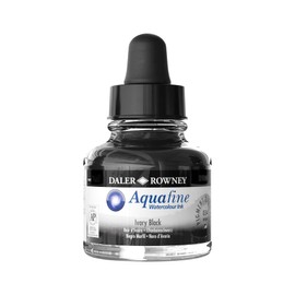 Daler-Rowney Aquafine Watercolor Ink Ivory Black 29.5ml - Versatile Liquid Watercolor Ink for Artists and Students - Use with Paint Brushes, Technical Pens, Airbrushes, and Paint Markers