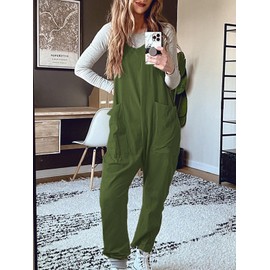DEEP SELF Jumpsuits for Women Casual Summer Rompers Sleeveless Adjustable Straps Baggy Loose Overalls Onesie Jumpers with Pockets 2024