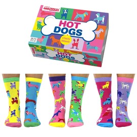 United Oddsocks - Hot Dogs - Box of 6 Odd Socks for Ladies - UK 4-8 EUR 37-42