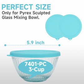 1-Pack Silicone Lids for Pyrex Sculpted Glass Mixing Bowls - Small Sizes Only Fit with 7401-S 3-cup, Dishwasher & Microwave Safe, Blue (Lids Only)