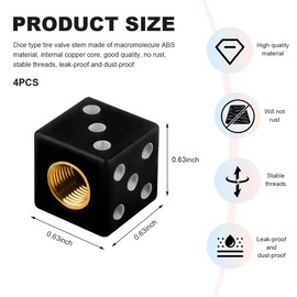 SHMZK 4 PCS Dice Tire Valve Stem Caps, Leakproof Dust Proof Dice Style Wheel Tire Valve Stem Cap Set, Dice Shape Wheel Valve Stem Cover Decor for Car SUV Truck Bike Motorcycle (Black)