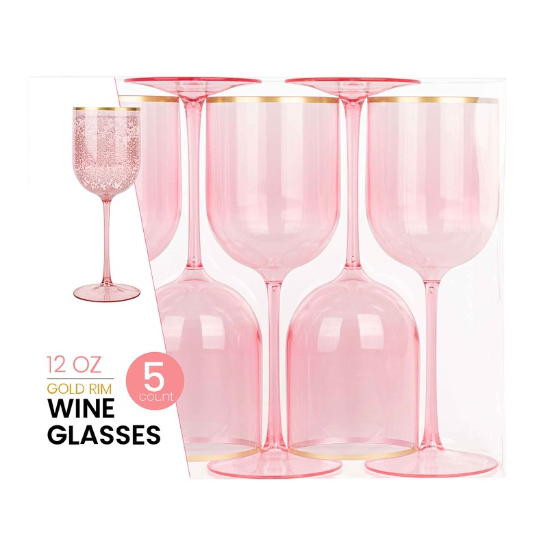 Pink Wine Cup with Gold rim Plastic Wine Glasses Set
