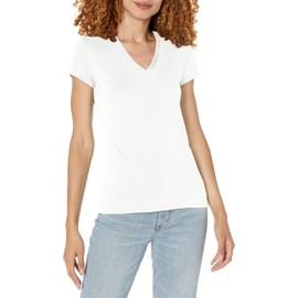 A | X ARMANI EXCHANGE Women's Pima Cotton V Neck Logo Collar Tee, White