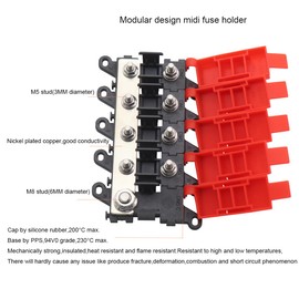 4-Way Midi Fuse Holder Car Brass Power Distributor Boat Motorhome Caravan Caravan Fuse Box Midi Holder with 30A 60A 100A Fuses