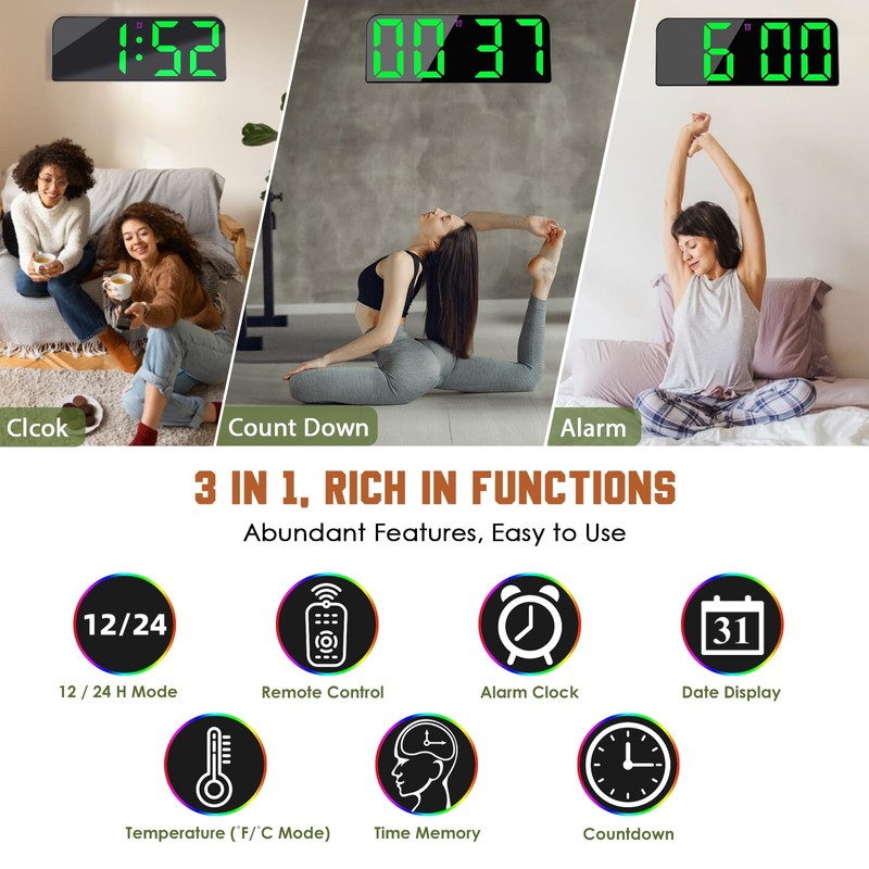 Koolertron Digital Wall Clock 9.5 Inch Large Display, Digital Clock