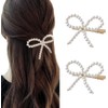 2Pcs Elegant Pearl Bow Hair Clip White Pearl Bow Duckbill