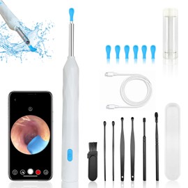 AVCMOTO Ear Wax Removal, Ear Wax Removal Tool Camera with 1440P, Ear Cleaner with Camera and 7 Pcs Ear Set, Earwax Removal Kit with 6 Led Lights for iPhone, IPad, Android Phones (White)