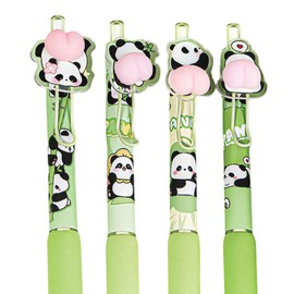 MOZXIRZ 4 Pcs Cute Panda Retractable Pens Cartoon Pens 0.5mm Black Ink Pen Soft Grip Writing Pen Funny Gel Ink Pen Office School Supplies for Girls Boys Women Men (Panda)