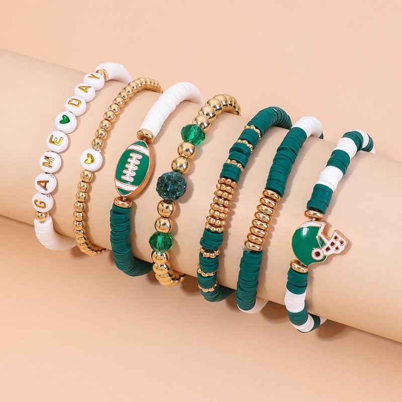 Artlunar Game Day Football Charm Bracelet: Stackable Sports Jewelry for