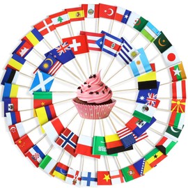 DAVBNM 200 Pcs Different World Flags Toothpick, Different Nations Cupcake Toppers, 2025 Eurovision Food Flags, 50 Countries Cocktail Stick Flags for World Cup Party Supplies Pub Royal Event Decor