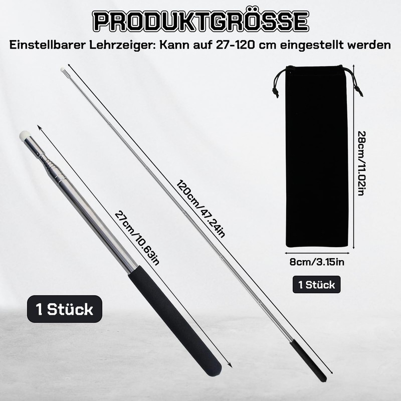 Scettar Pointing Rod Extendable 120 cm, Telescopic Pointing Rod, Stainless