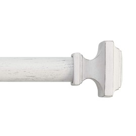 MODE Farmhouse Collection 1 1/8" Diameter Curtain Rod Set with Cottage Square Curtain Rod Finials and Steel Wall Mounted Adjustable Curtain Rod, Fits 144” to 240” Windows, Weathered White