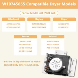 Boeeda W10745655 W10436308 Dryer Timer Compatible with Whirlpool,Compatible with Amana,NED4655EW1,Admiral,230V,Replace AP6003908,W10857612VP,W10857612,4454384,PS11731366,1-Year Warranty