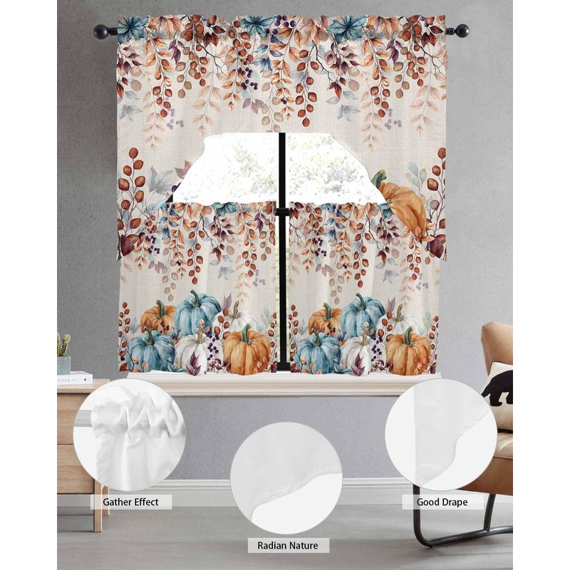 Fall Thanksgiving Kitchen Curtains Sets 24 Inch Length with Valance,
