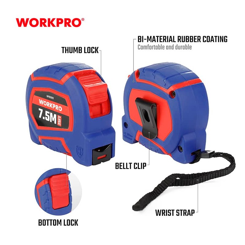 WORKPRO 7.5m 25mm Plastic Tape with Lower Lock 13 x