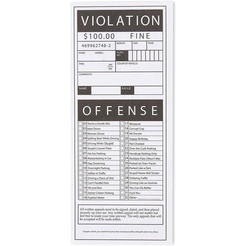 BLUE PANDA 100 Sheets Fake Parking Tickets - Parking Violation