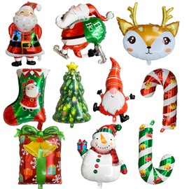 MINICIRCLES Christmas Balloons, Party Decorations Santa Claus Snowman Reindeer Foil Balloons, Christmas Tree Merry Christmas Balloons Xmas Eve New Year Party Supplies 10 PCS (Christmas)