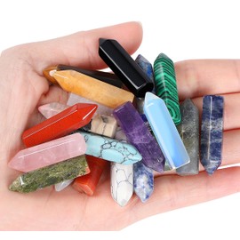 GUJOXILA 20 Pieces Healing Stones Crystals Sets Obsidian Tiger's Eye Opal Clear Quartz Lapis Lazuli Hexagonal Gemstones Reiki Pendant Healing Crystals Tower Chakra Stones Meditation Spiritual