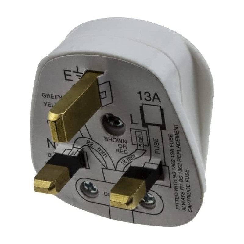 10 x White 13A, 3 UK Pin Plug Fused 13A