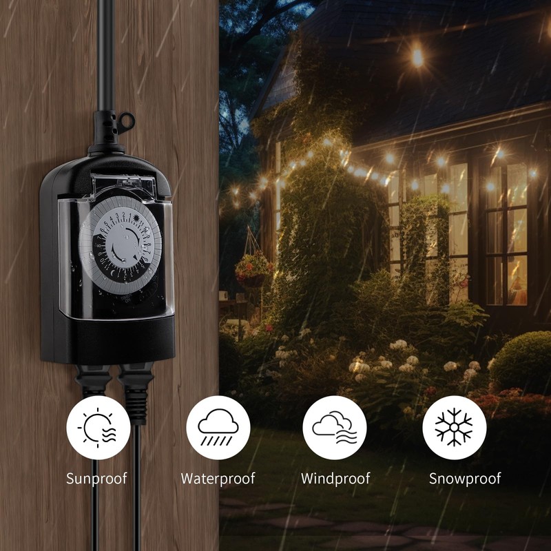 M EGA MEGACUBE Outdoor Timer Outlet Waterproof, 24 Hour Mechanical