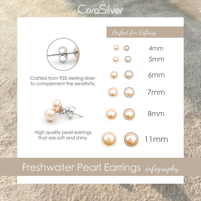CERASILVER Luxurious Women's Freshwater Pink Pearl Earrings (8mm)