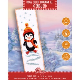 Povitrulya Counted Cross Stitch Kit - DIY Kits for Adults or Kids - Funny Embroidery Bookmark - Easy to Use - Craft Collection (Penguin)