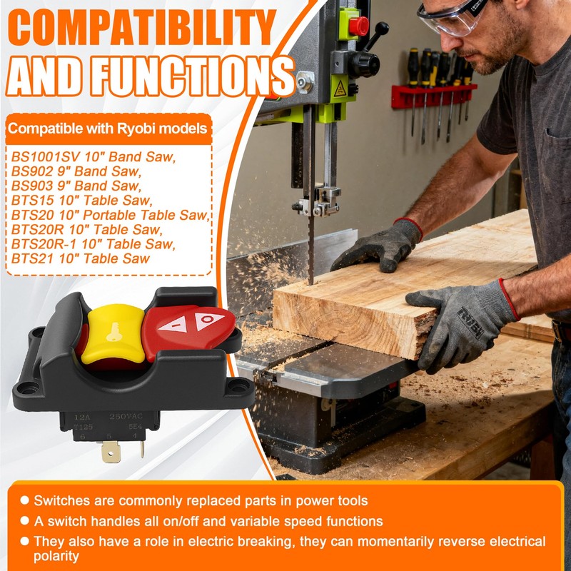 Table Saw Switch Replacement Compatible with Ryobi and Craftsman, Paddle