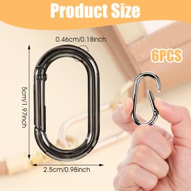 JJUNW 6 Pcs Spring O Ring Clip, Oval Snap Clip Glod Key Rings Alloy Buckle Hooks Clip for Keys, Bag, Handbag, Dog Tag（1.93"×0.94"）(Black)