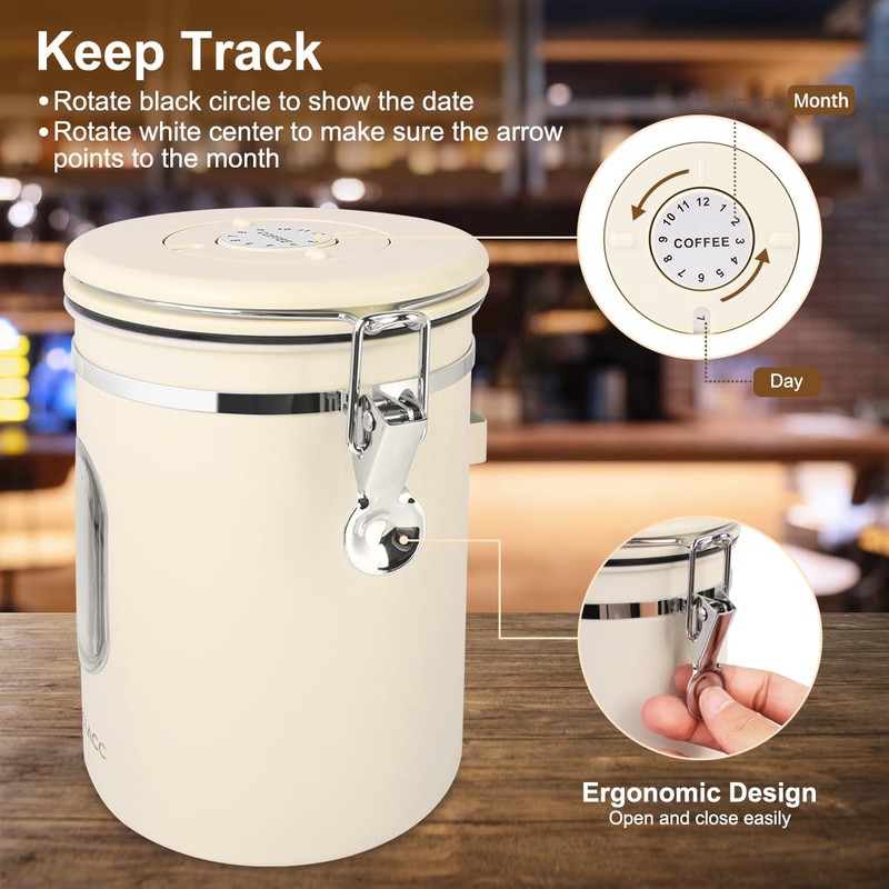 FACIACC Airtight Coffee Canister, 1800ML Stainless Steel Coffee Container with