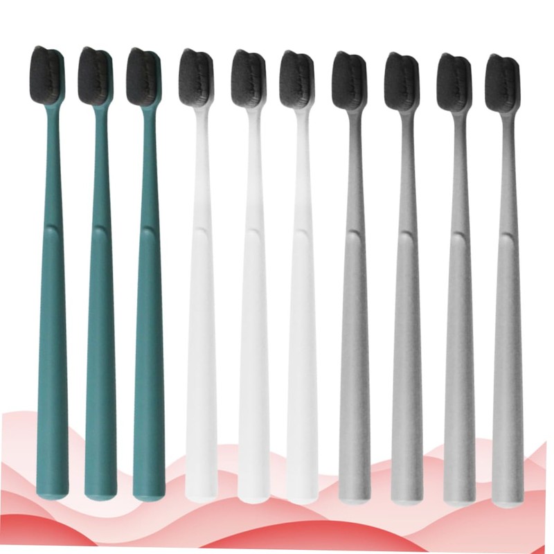 LALAFINA 10pcs Nylon Toothbrushes Soft Bristle Teeth Cleaning Portable Single