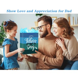 WhatSign Fathers Day Gift Bag - 11.5" Medium Happy Fathers Day Paper Gift Bag with Tissue Paper and Handle Gift Bag for Fathers Day Dad Stepdad Grandfather Husband