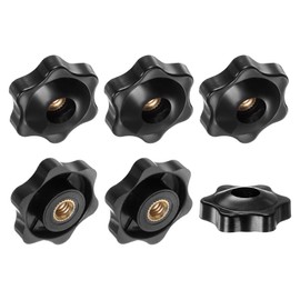M METERXITY 6 Pack 6 Star Knobs 1/4"-20 Female Thread 1.26"(32mm) Hex Head Through Hole Clamp Grip Top Handle for Machinery, Electronics, Woodworking Brass Screw-in Knob [Black]