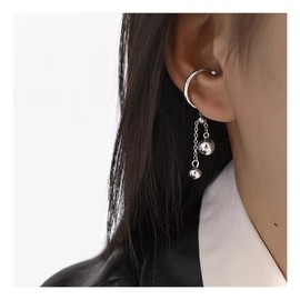 Inilbran Punk Ball Dangle Earrings Silver Ball Drop Earring Vintage Tassel Drop Earrings Ball Ear Wraps Non-Piercing Clip On Cartilage Cuff Earrings Jewellery for Women and Girls