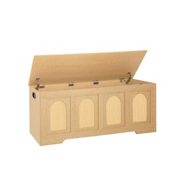 DINZI LVJ Storage Chest, 47.2" Rattan-Like Storage Trunk with 2 Safety Hinges, Wooden Entryway Storage Bench with Flip-Top, Large Shoe Bench for Living Room, Bedroom, Easy Assembly, Natural