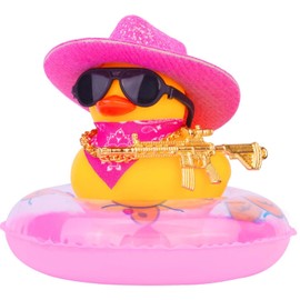 MuMyer Car Duck Decoration Dashboard, Rubber Duck Car Ornament Accessories with Mini Cowboy Hat Swim Ring Necklace Sunglasses Special Prop(E2)