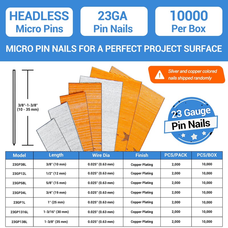 meite 23 Gauge Pin Nails, 1-3/8-Inch Micro Headless Pins for
